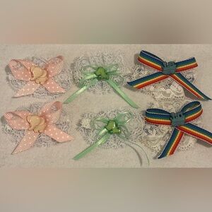 1980’s Goody Stay Tight Handmade Kids Lace Bow Ribbon Vintage Buttons 3 Sets